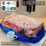 Australia BEEF TRIMMINGS 85CL daging sapi tetelan frozen GBP bulk carton pack +/- 28kg 50x33x18cm (price/kg)